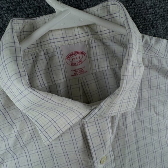 Brooks Brothers Green Purple Button Up Shirt Men Cotton 17 34/35 Traditional Fit - Picture 7 of 13